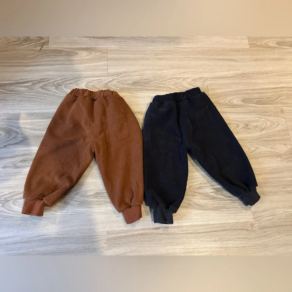 Toddler Corduroy Pants Set Brown & Navy‎ 2–3T Bear Patch Unisex - Picture 4 of 8